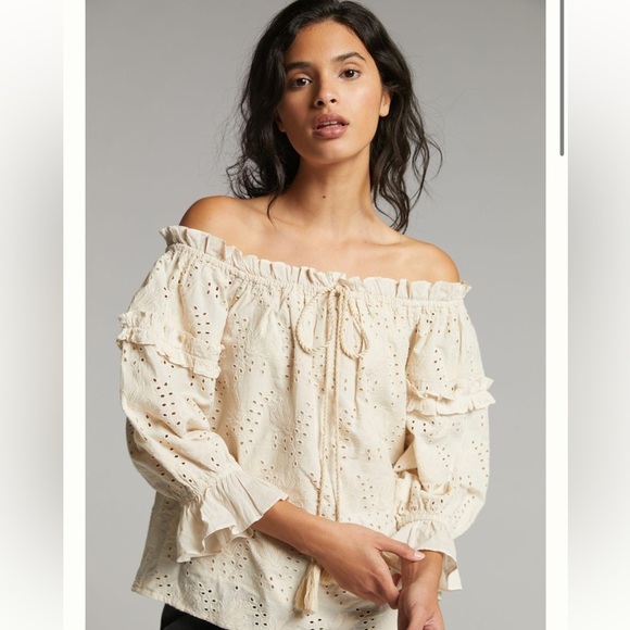 ANTHROPOLOGIE | JANE EYELET LACE OFF THE SHOULDER BLOUSE | 14 - Picture 3 of 12